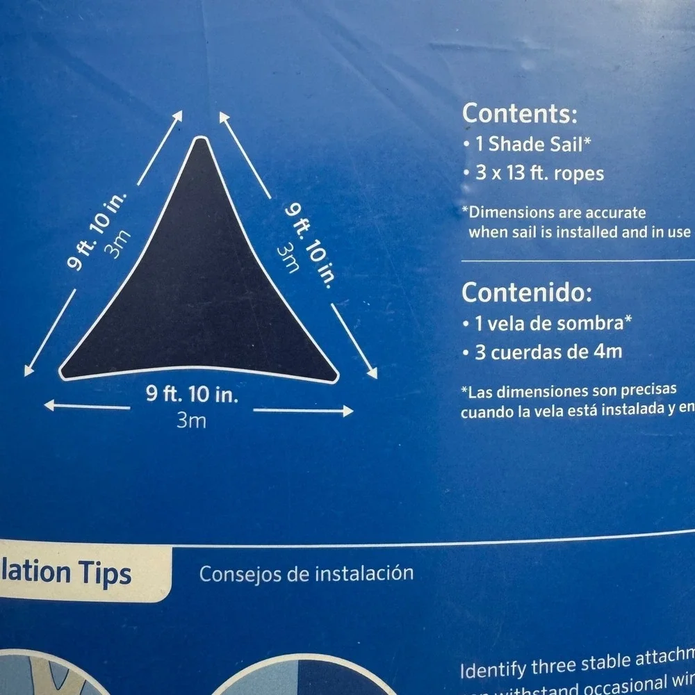 Coolaroo Party Sails Triangle Shade Sail 9 ft 10 in Blue UV Block‎ Recreation - Picture 3 of 3